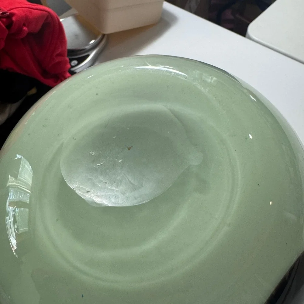Large Artisan Murano Hand-Blown Glass Vase Mint Green Purple Abstract Eye 15.5in